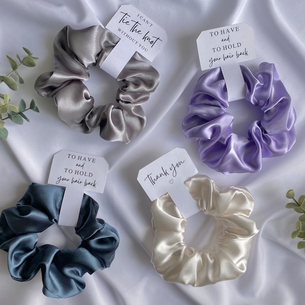 Bridesmaid satin scrunchies|Bridesmaid proposal gifts|Maid of honor gift||To have and to hold your hair back|Cant tie the knot without you