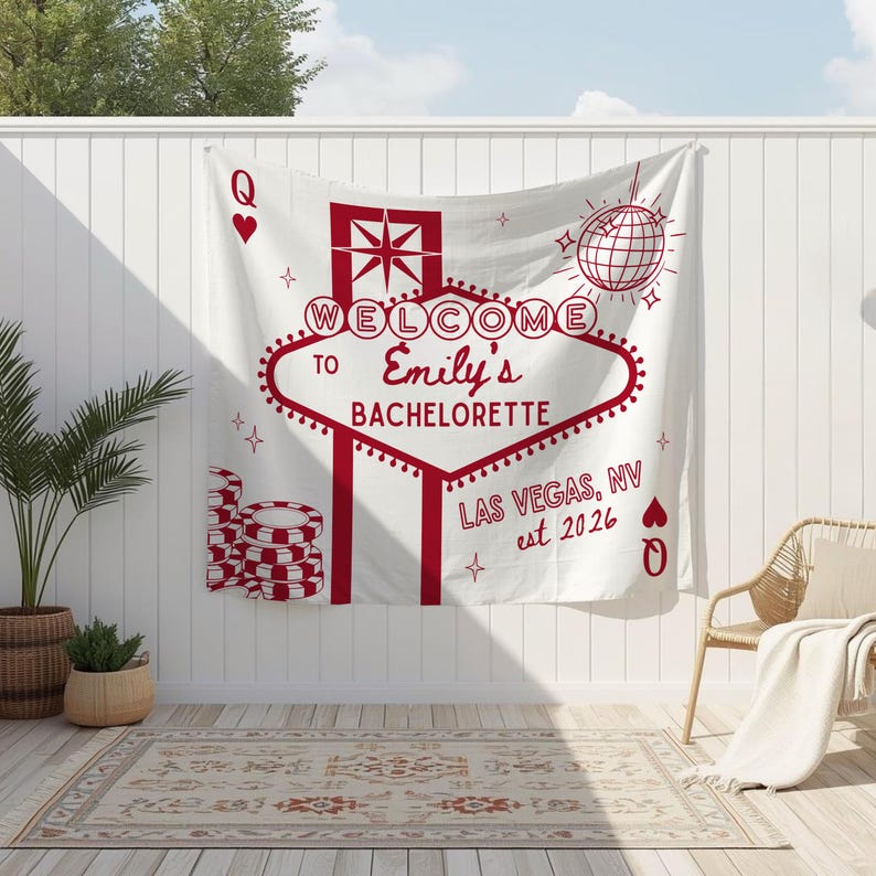 Welcome Bachelorette Sign, Las Vegas bachelorette decor, Custom bach banner, Casino bach party, Lucky in love, Vegas before Vows, Las Vegas image 2