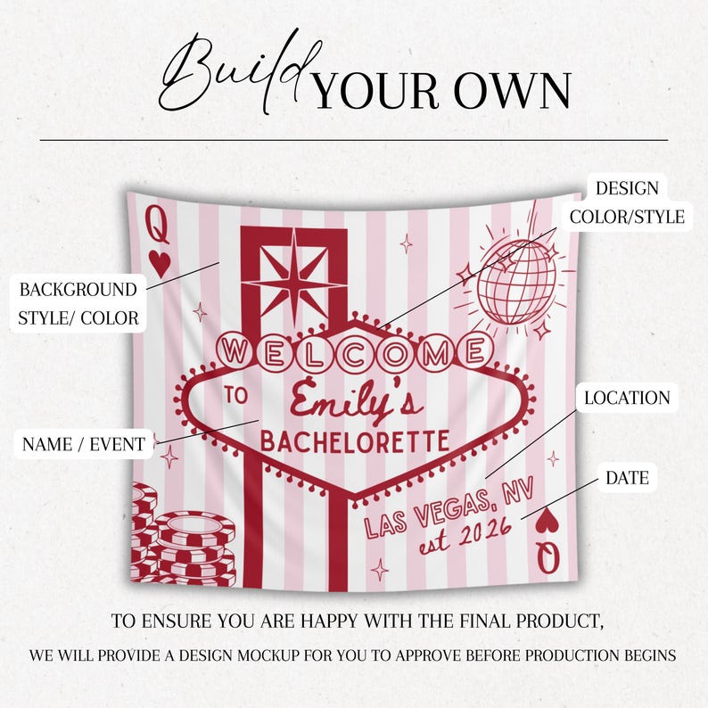 Welcome Bachelorette Sign, Las Vegas bachelorette decor, Custom bach banner, Casino bach party, Lucky in love, Vegas before Vows, Las Vegas image 5