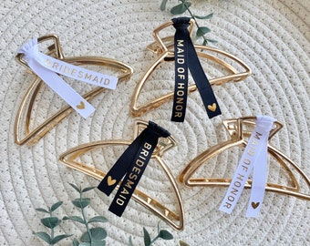 Bridal party hair accessories|Bridesmaid hair clips|Gold claw clip for bridesmaid|Personalized hair clip| Bridesmaid proposal gift