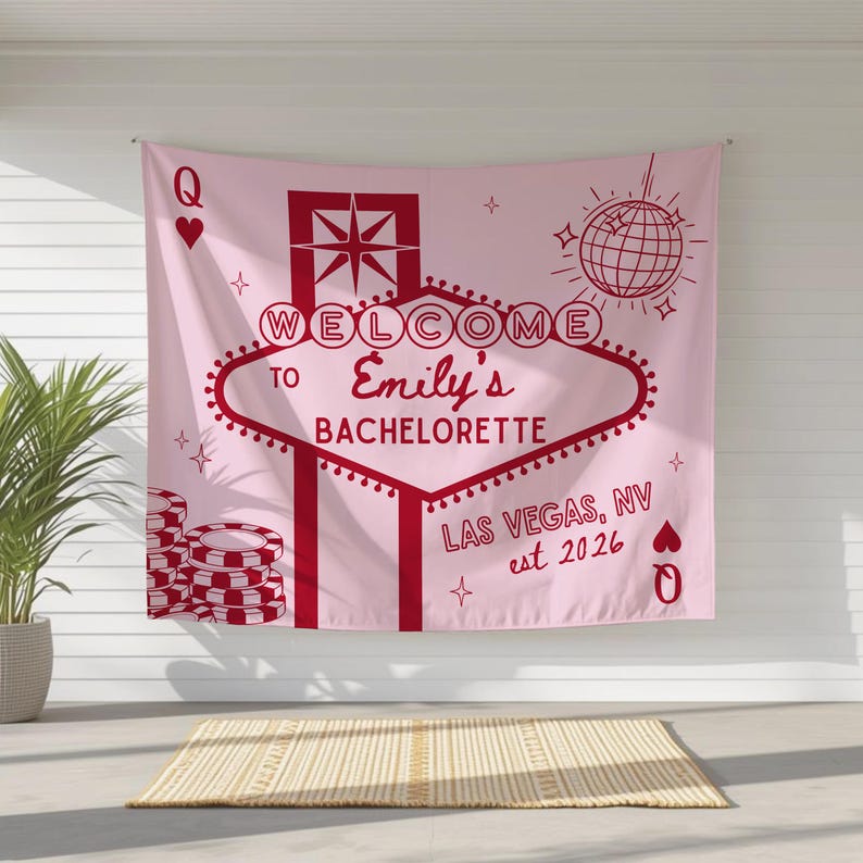 Welcome Bachelorette Sign, Las Vegas bachelorette decor, Custom bach banner, Casino bach party, Lucky in love, Vegas before Vows, Las Vegas image 9