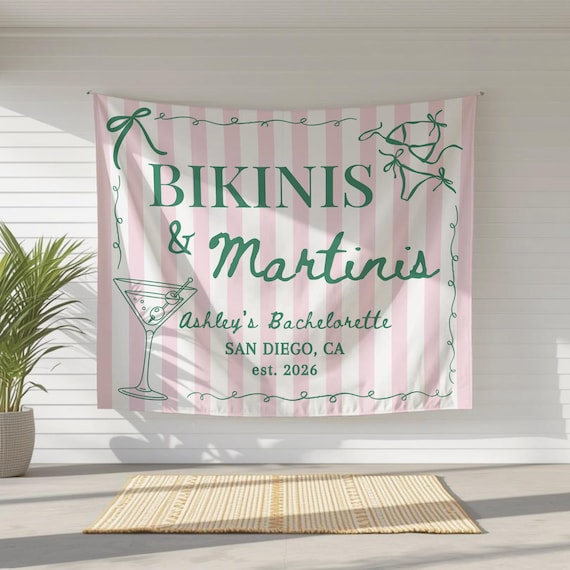 Bikinis and Martinis banner, Martini Bachelorette, Beach bachelorette decor, Custom banner, Pool Party Decor, Margs and Matrimony