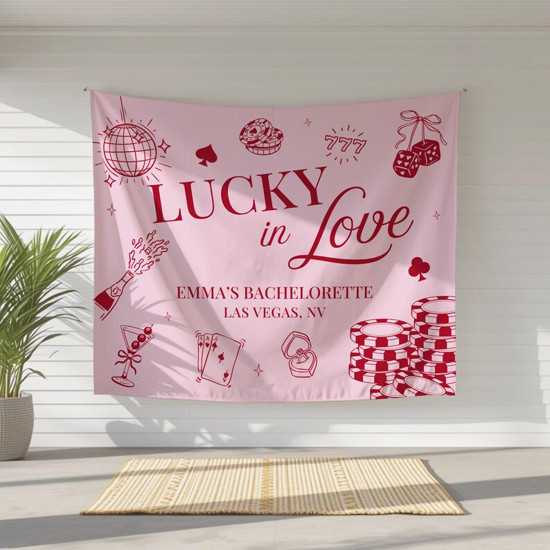 Lucky in Love Bachelorette Sign, Las Vegas bachelorette decor, Custom bach banner, Casino bach party, Casino party decor, Vegas before Vows