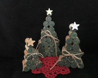 Christmas Holiday Pine Trees handcrafted from recycled wine corks, set of 3, FREE SHIPPING!