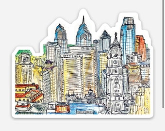 Akvarell illustration av Philadelphias silhuett: Glansigt klistermärke eller konsttryck