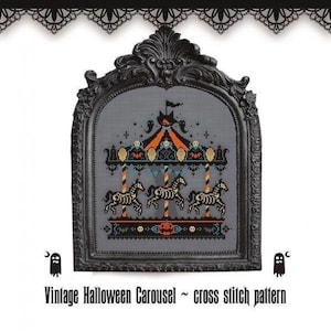 Retro halloween carousel counted cross stitch pdf file digital download