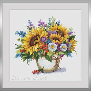 sunflowers vase counted cross stitch pattern pdf file
