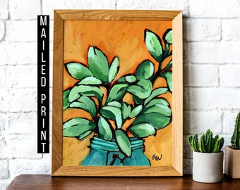 Colorful Plant Painting, Maximalist Plant Wall Art, Maximalist Art Print, Bold Plant Art, Flower Vase Print, Orange House Plant Wall Art