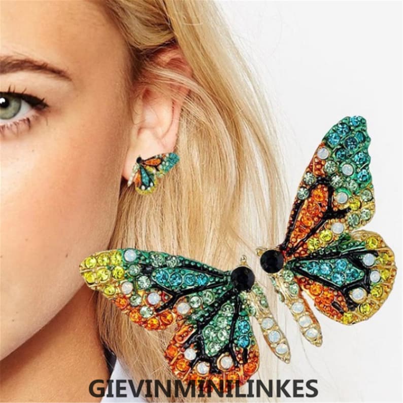 Butterfly Earrings Rhinestone Earrings Gift for Her Women Fashion Jewelry Vintage Jewelry Butterfly Wing Earrings Stud Earrings