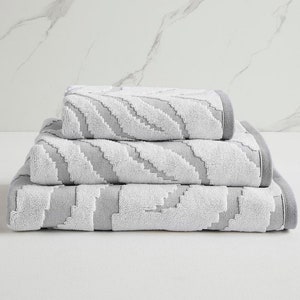 Zebra Print Bathroom Towels - Animal Jacquard Textured Cotton - Thick and Absorbent 550gsm - Stylish Monochrome Bathroom Decor