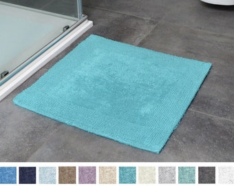 Hand Tufted Cotton Reversible Shower Mats - 55 x 55cm - Square Bath Mats - Thick & Luxurious