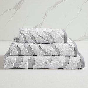 Zebra Print Bathroom Towels - Animal Jacquard Textured Cotton - Thick and Absorbent 550gsm - Stylish Monochrome Bathroom Decor