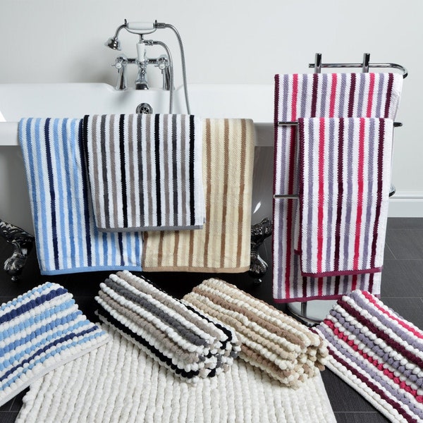 Allure Luxury 100% Cotton Stripe Bath Towels - Absorbent and Quick Dry - Patterned Bathroom Towels - Soft Velour Design