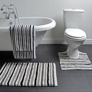 Allure Hand Woven California Chunky Bobble Bath Mat - 50 x 80cm - Textured Bobbly Bath Mat - Striped Bathmat - Super Soft & Thick