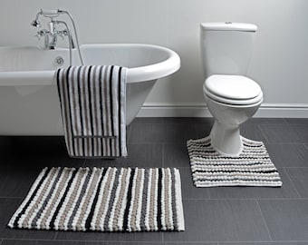 Allure Hand Woven California Chunky Bobble Bath Mat - 50 x 80cm - Textured Bobbly Bath Mat - Striped Bathmat - Super Soft & Thick