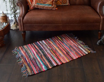 Handmade Chindi Rag Rug - made from 100% Recycled Fabrics - Colourful Statement Rug - Multicoloured Area Rug