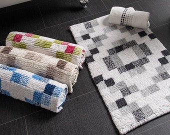 Allure Hand Woven Mosaic Bath Mat - Made from 100% Cotton - 50 x 80cm Patterned Bathmat