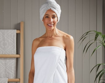 Allure Ladies Adjustable Shower Wrap - 100% Cotton Towel Wrap - Velcro Bath Towel - Wrap Around Bath Towel