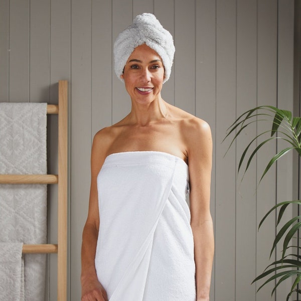 Écharpe de douche réglable Allure pour femmes - Enveloppe de serviette 100 % coton - Drap de bain velcro - Drap de bain enveloppant