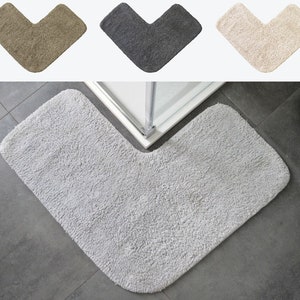 Corner Shower Mat 70 x 35cm 100% Cotton L-Shaped Bath Mat Super Soft, Absorbent Neutral / Grey Bathroom Corner Shaped Mat imagem 1