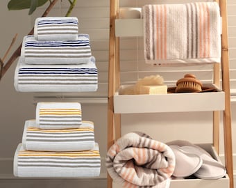 Allure Luxury Merlin Striped Bath Towels - 100% Cotton, 550gsm - Patterned Bathroom Towels - Super Soft & Absorbent