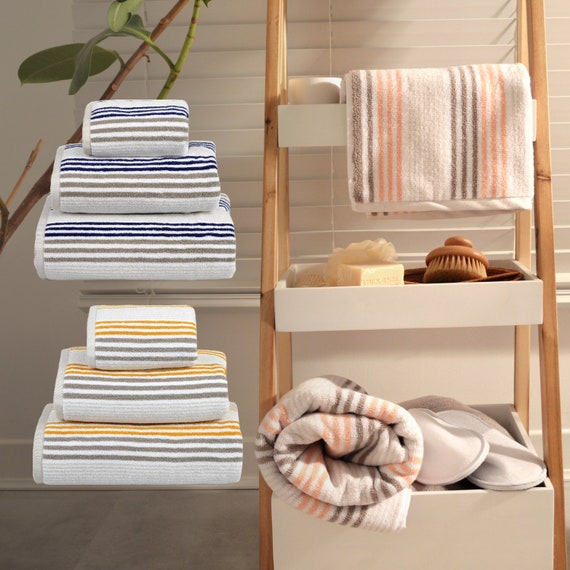 Allure Luxury Merlin Striped Bath Towels 100% Cotton 550gsm 