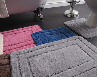 Allure Non Slip Bath Mat Set 2 Piece Bath and Toilet Mat Set - Easy Care Super Soft Microfibre Pile