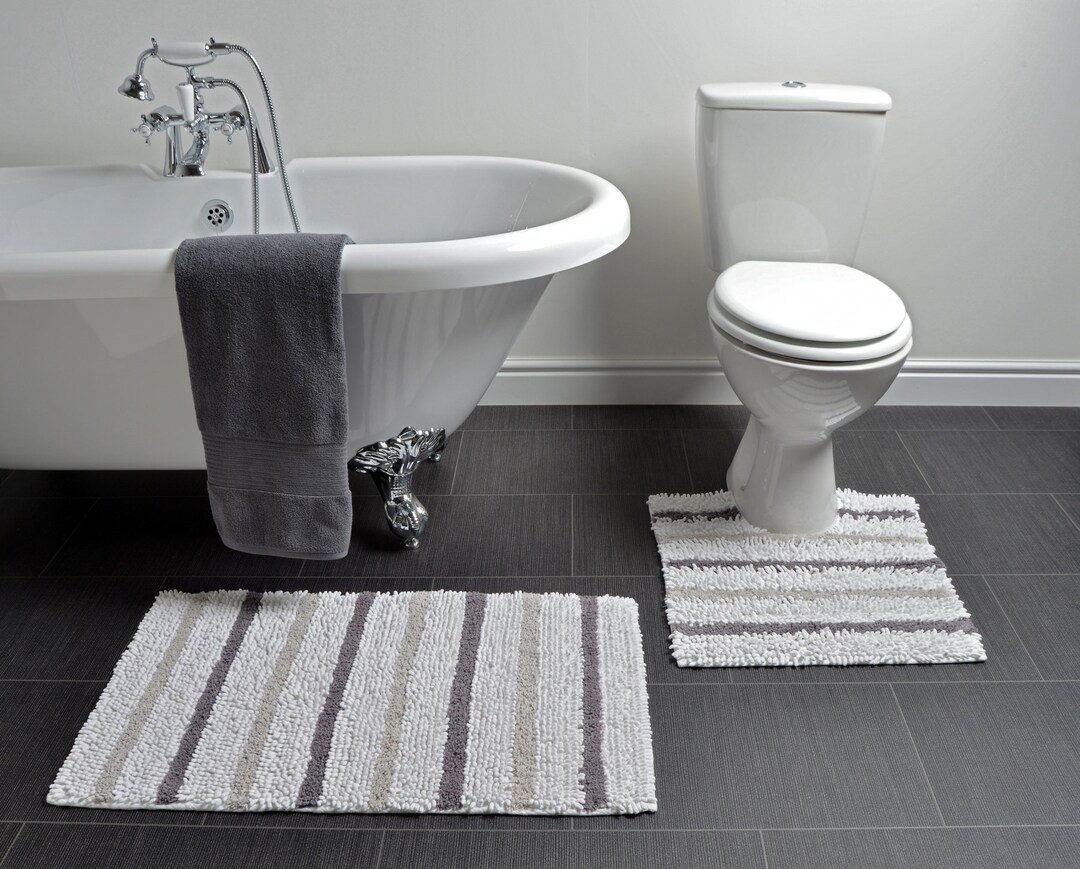 Allure Luxury 2 Piece Bath Mat and Pedestal Set Textured Stripe Bathmat