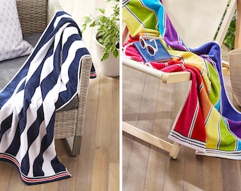 Nautical Striped Beach Towels 70 x 140cm - 100% Cotton, Super Soft & Absorbent, Lightweight Pool Towel