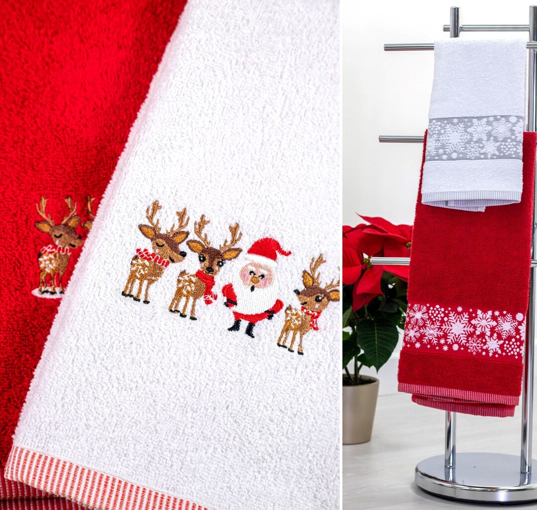Allure 2 Pack Embroidered Christmas Towels Luxury Cotton Hand Towel Tea ...