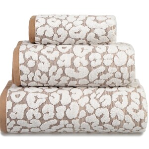 Allure Luxury Jacquard Leopard Print Bath Towels 100% Cotton Stylish Textured Towels Patterned Bathroom Accessories Leopard Decor Beige/Cream