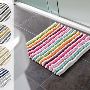 Striped Chunky Bobble Shower Mat 50 X 50cm Luxury Hand Woven Deep Pile  Thick Microfibre Square Bath Mat 