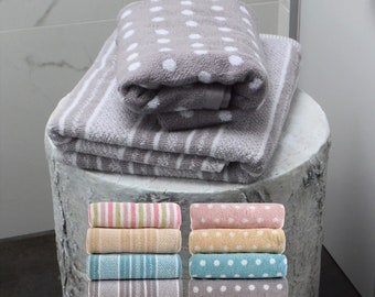 Allure Luxury Stripe & Polka Dot Spot Bath Towels - Patterned Bathroom Towels - 100% Cotton