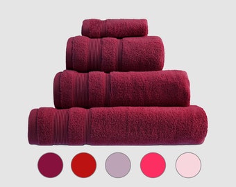 Toallas de algodón egipcio - Toallas de baño de lujo - Zero Twist - Toallas de mano, toallas de baño, sábanas de baño, paños faciales - rosa, rubor, rojo, púrpura