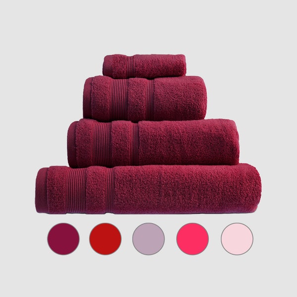 Serviettes en coton égyptien - Serviettes de bain de luxe - Zero Twist - Essuie-mains, serviettes de bain, draps de bain, débarbouillettes - Rose, fard à joues, rouge, violet