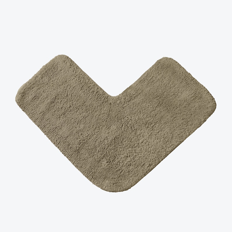 Corner Shower Mat 70 x 35cm 100% Cotton L-Shaped Bath Mat Super Soft, Absorbent Neutral / Grey Bathroom Corner Shaped Mat Mocha