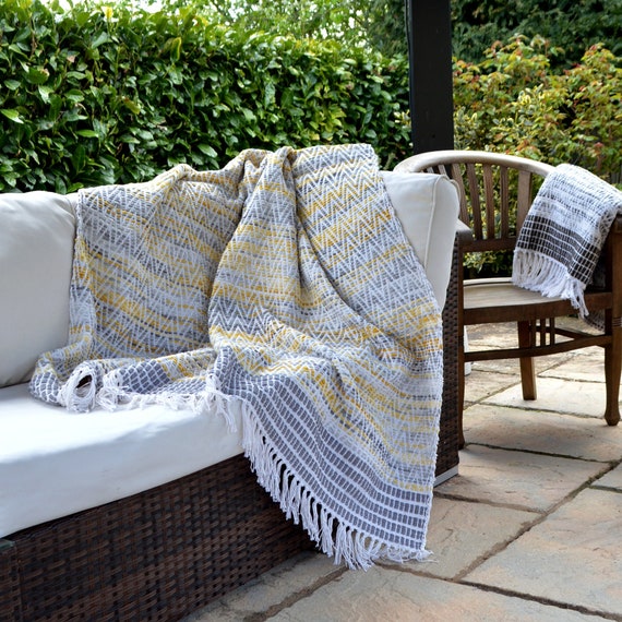 Arizona Herringbone Throw Grey mustard Luxury Patterned Fringed Heavy Weighted Blanket Colourful Recycled Chevron Throws for Sofa bed Etsy Ireland
