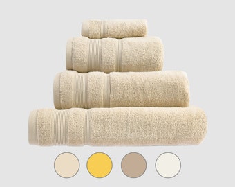 Serviettes en coton égyptien - Serviettes de bain de luxe - Zero Twist - Essuie-mains, serviettes de bain, draps de bain, débarbouillettes - Décoration d'intérieur beige neutre