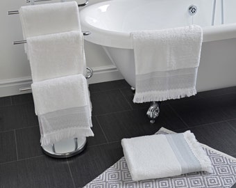 Allure Turkish Diamond Jacquard Bath Towels - Patterned Towels - Towels with Tassels - 100% Cotton