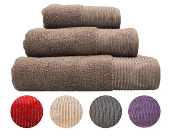 Allure Luxury Sparkle Border Bathroom Towels 550gsm - 100% Cotton - Soft Absorbent Easy Care - Glam Bathroom Decor