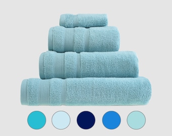 Toallas de algodón egipcio - Toallas de baño de lujo - Zero Twist - Toallas de mano, toallas de baño, sábanas de baño, paños faciales - azul, azul marino, huevo de pato