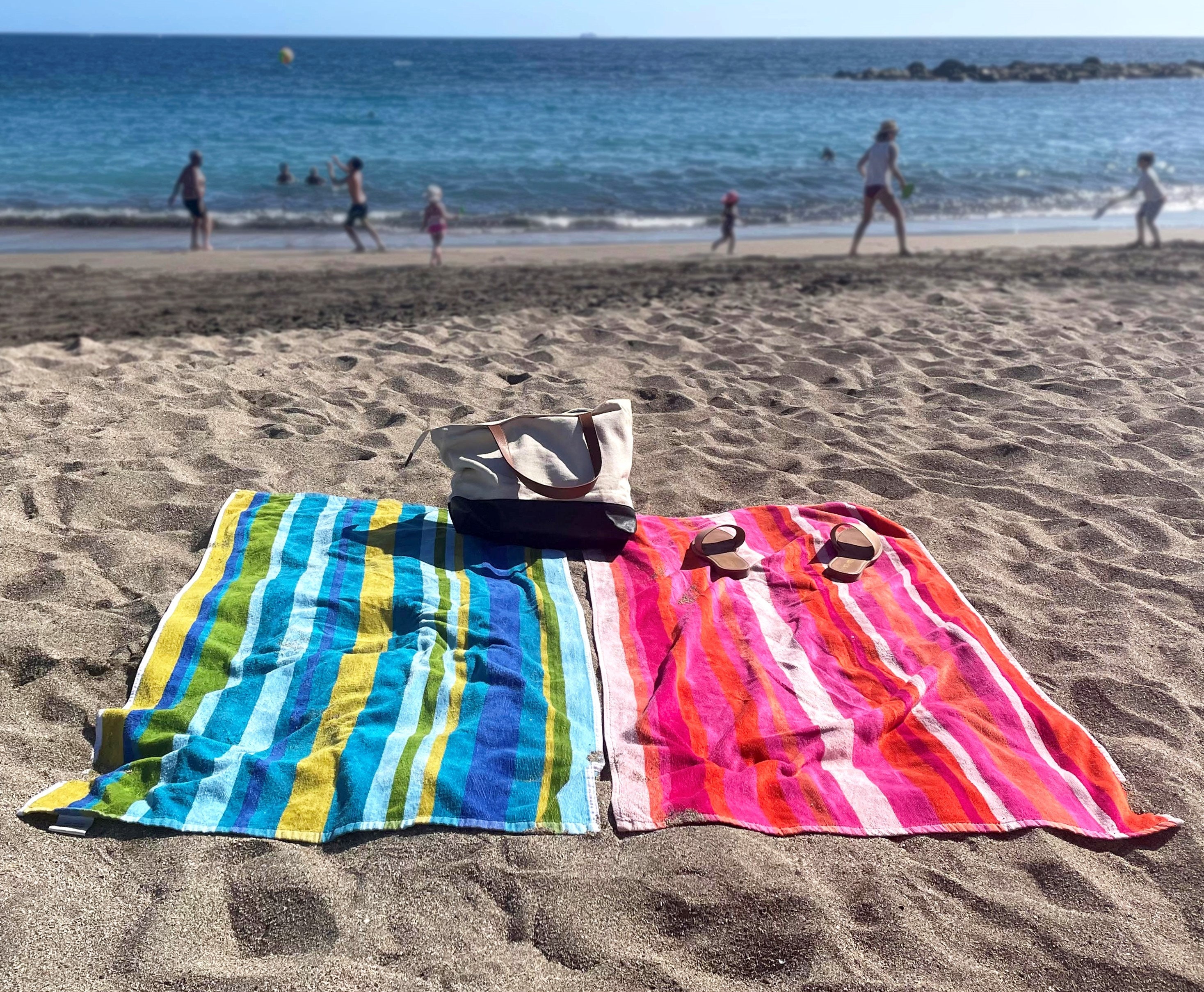 La serviette de table coton recyclé rayures vacances