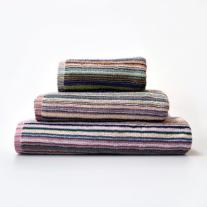 100% Recycled Cotton Towels - Multi-Coloured Stripe Lightweight Colourful Towel Set, Absorbent Quick Dry Kitchen Towels, Bathroom Towels