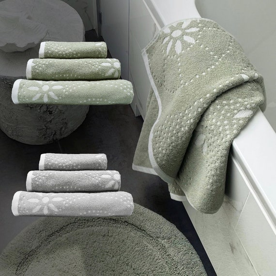 Floral Patterned Bath Towels Luxury 100 Cotton Marrakesh Geo Jacquard Designed Patterned Bathroom Towels Set sage Green OR Grey Etsy Ireland