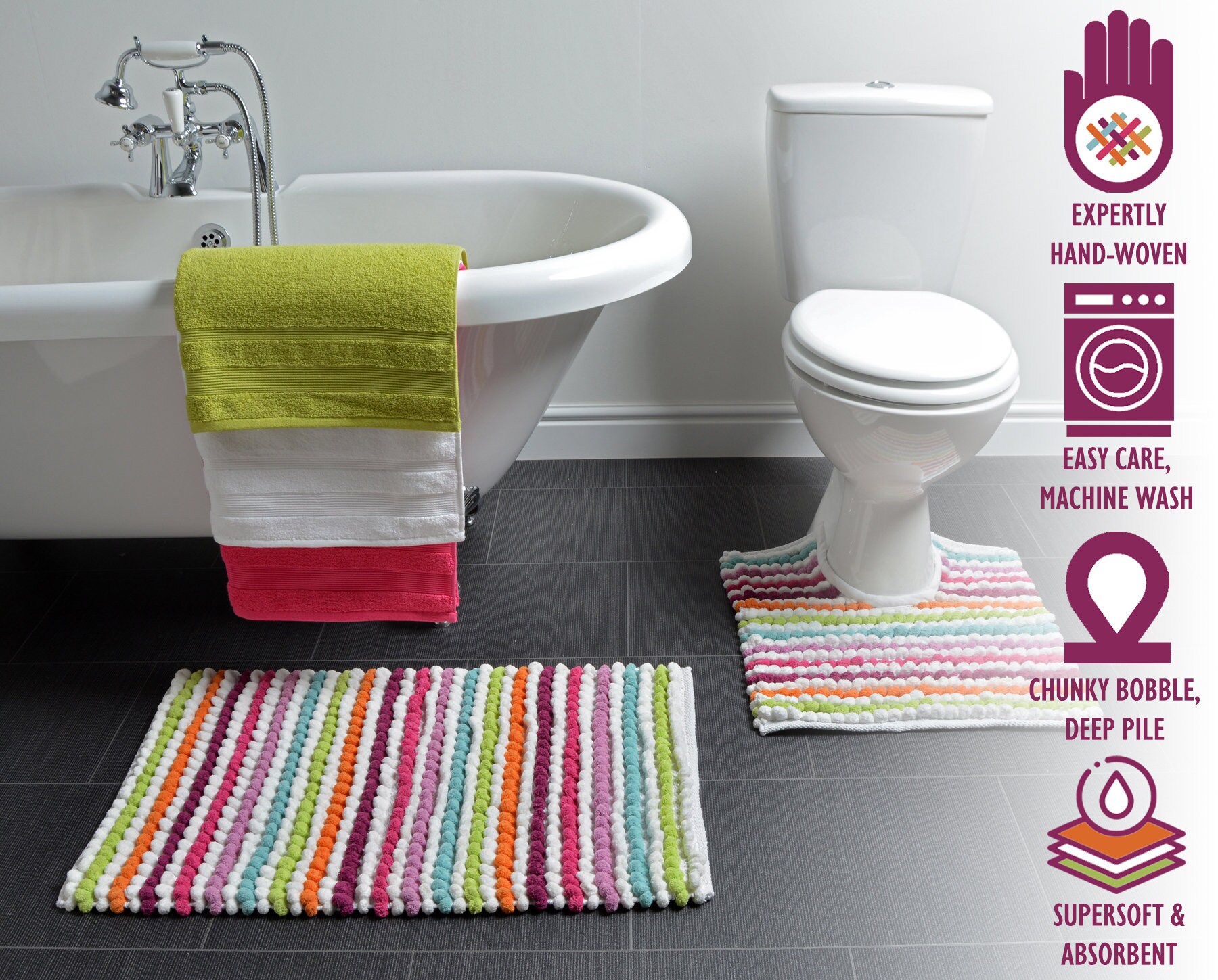 Chunky Bobble Striped Two Piece Bath Mat and Pedestal Set Etsy