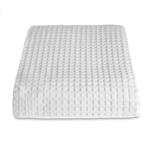 Hotel Waffle Throw Blanket 100% Cotton, Textured King Size Bed Double Bedspread Throw Blanket for Bedroom 390gsm Luxury Bed Cover White