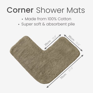 Corner Shower Mat 70 x 35cm 100% Cotton L-Shaped Bath Mat Super Soft, Absorbent Neutral / Grey Bathroom Corner Shaped Mat imagem 3