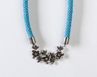 Oxidized Vintage Inspired Flower Crochet Necklace