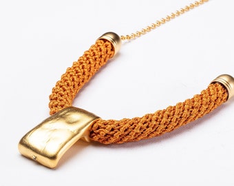 Long Mustard & Gold Contemporary Necklace