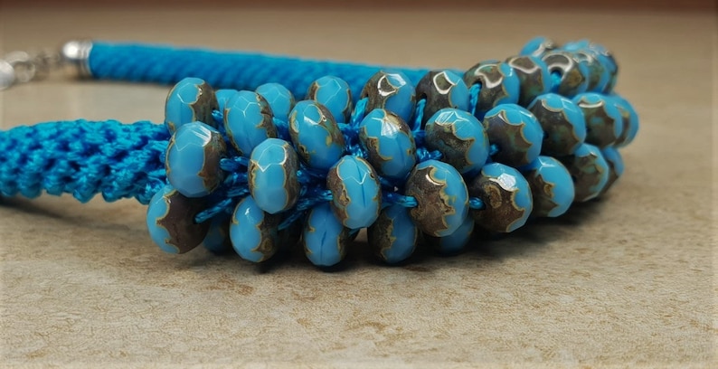 Turquoise crochet beaded necklace for woman